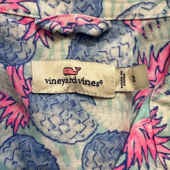 Vineyard Vines 100% Linen Pineapple Print Shirt Dress, sz 2 - Picture 5 of 7